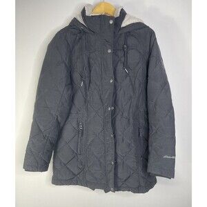 Eddie Bauer Womens Down Filled Puffer Coat Size L Faux Fur Lined